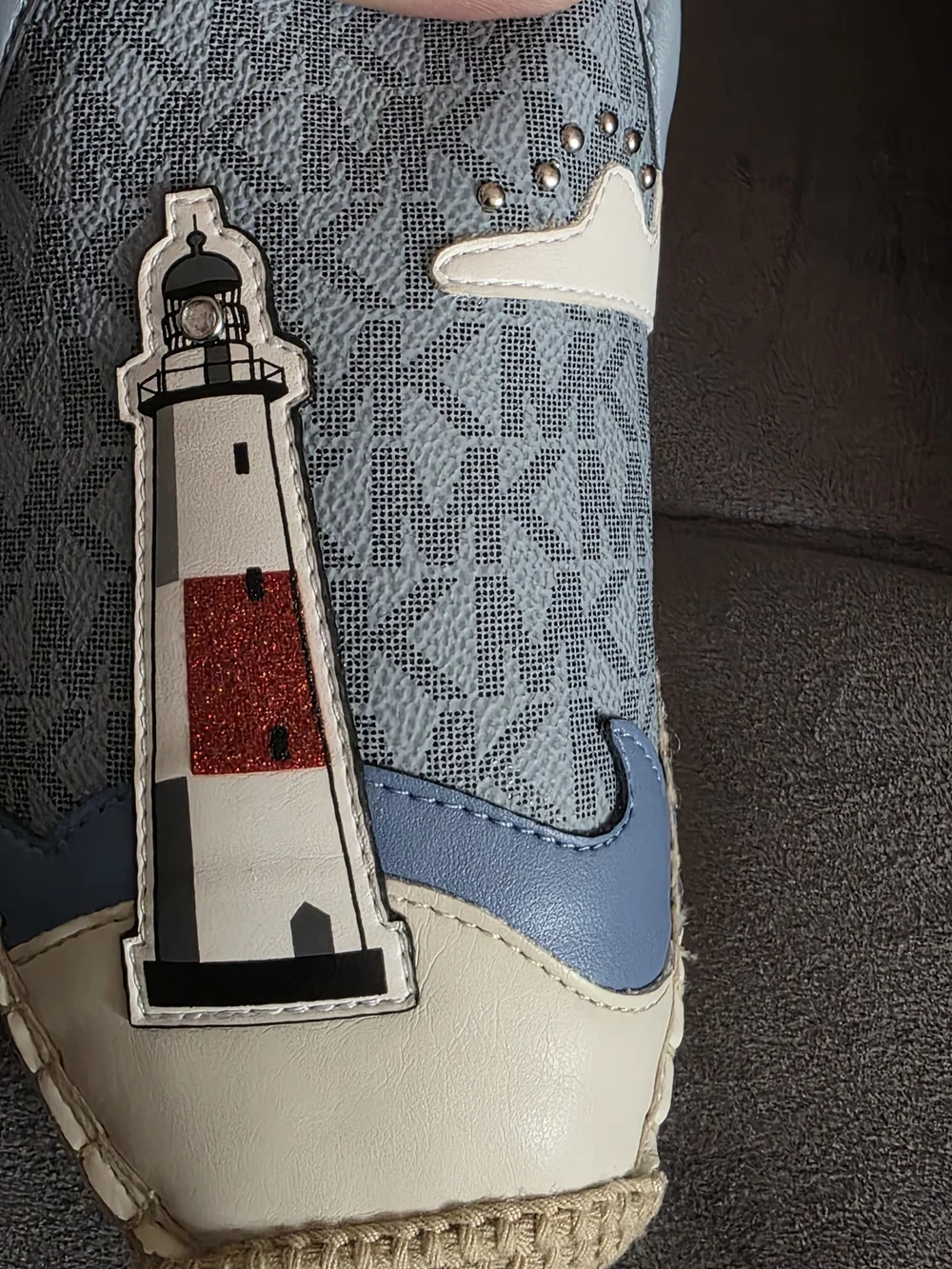 Michael Kors MK Nautical Espadrille Flats Blue Sailboat Lighthouse Size 8.5 New